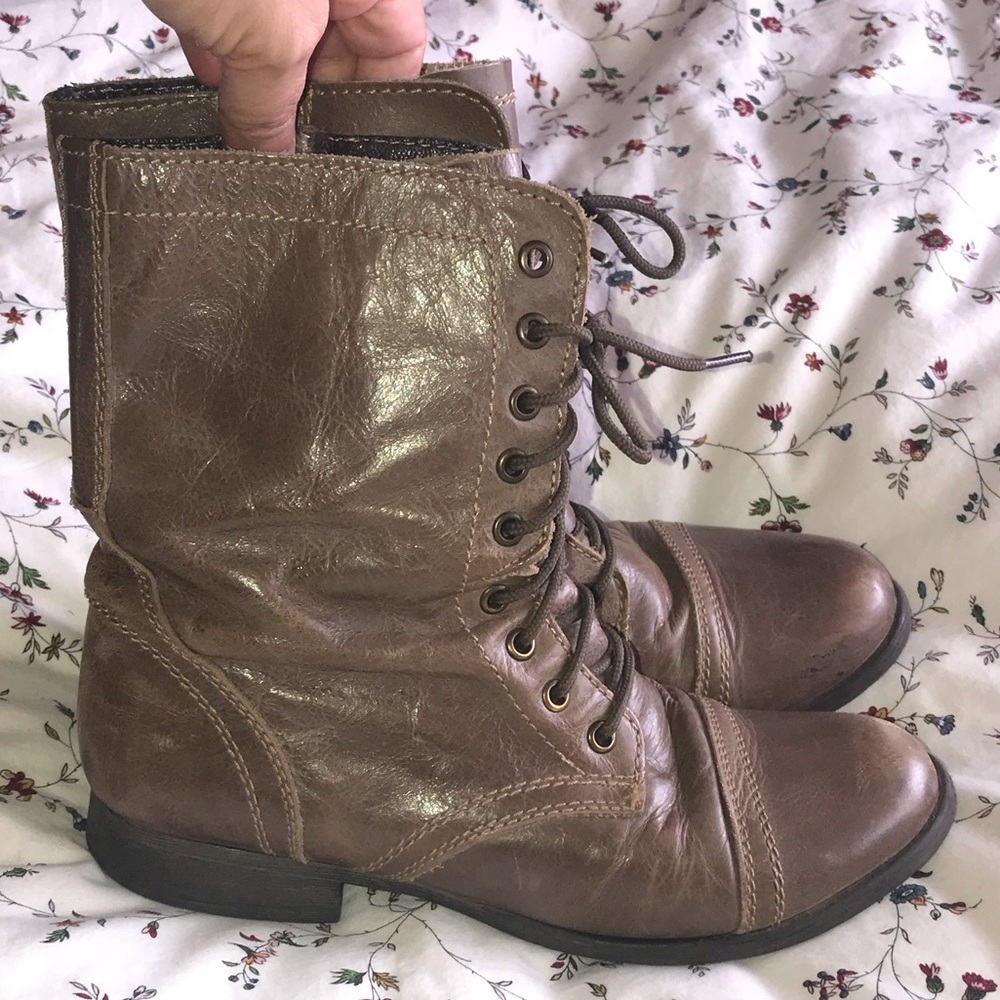 Steve Madden Leather Troopa Combat Boots 9 Taupe